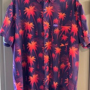 Red and Purple Casual Button Down Shirt with Tropical Print